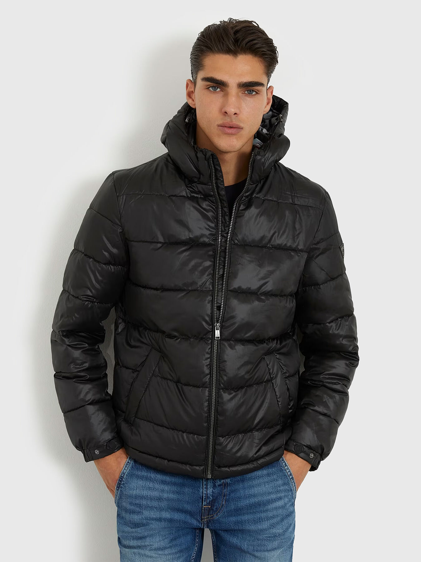 Puffer jacket with hood brand GUESS Globalbrandsstore en
