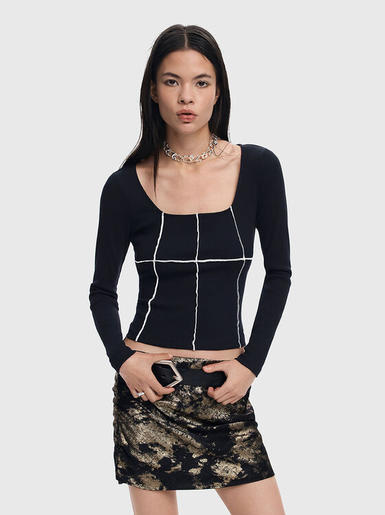 Блуза от еластичен рипс с контрастни шевове - 1