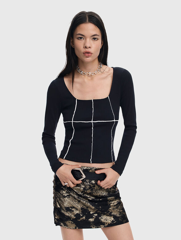 Stretch ribbed blouse with contrast stitching - 1