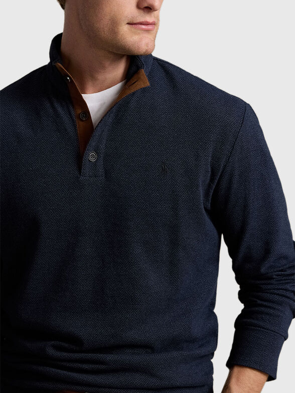 Dark blue polo shirt with long sleeves - 4