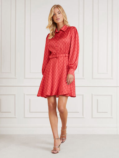 Red dress with monogram print - 5