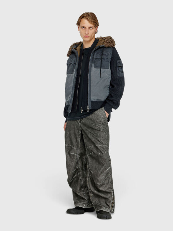 Hooded padded jacket with knitted sleeves - 2