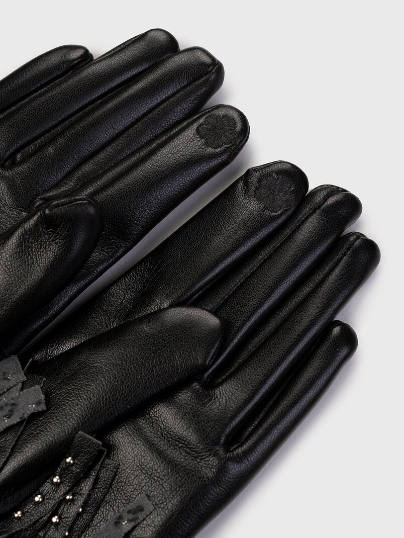 Eco leather gloves with rhinestones - 3