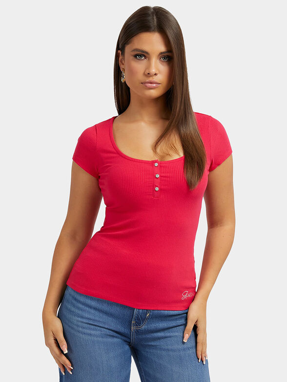 KARLEE black T-shirt with accent buttons - 1