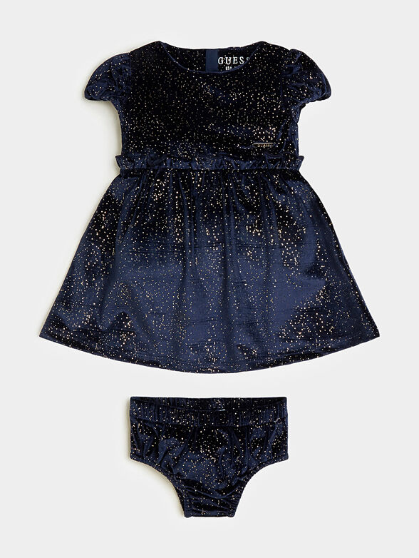Velvet dress in dark blue color with shiny accents - 1