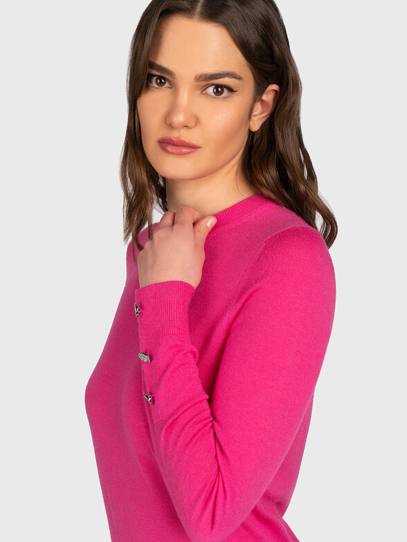 Wool blend sweater with accent buttons - 4