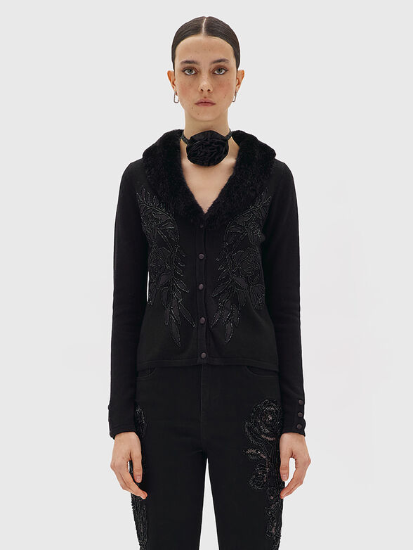 Cardigan with eco fur collar - 1