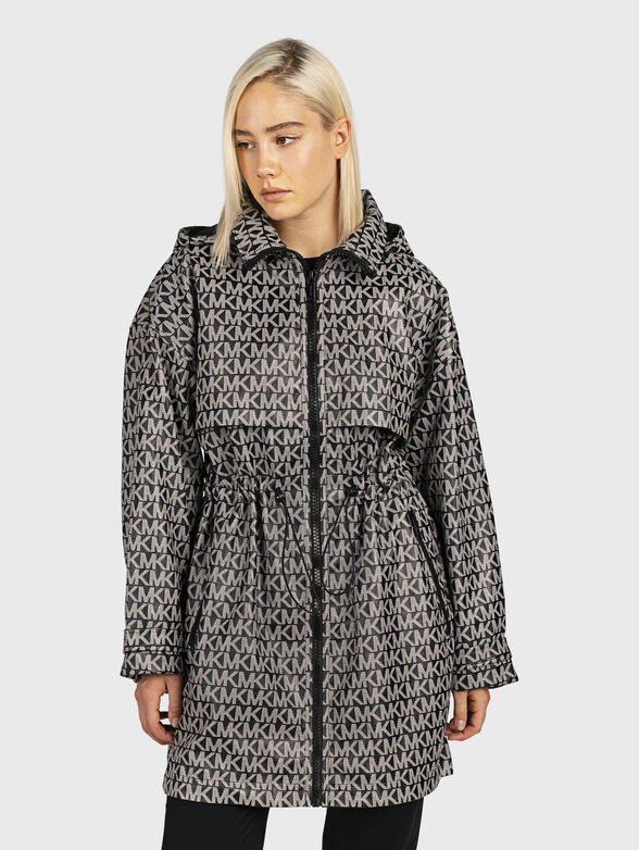 Long hooded jacket with monogram logo print - 1