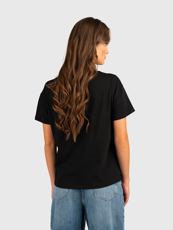 Cotton T-shirt with print and rhinestones - 2