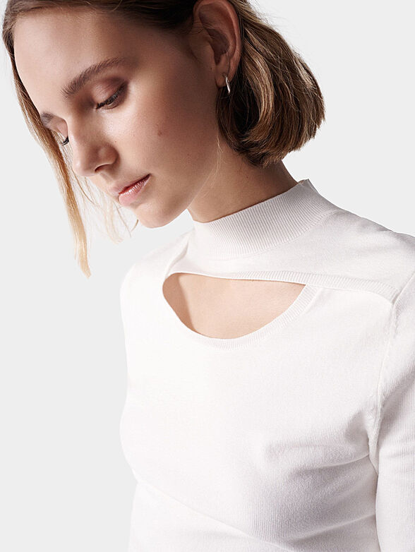 White blouse with high collar and cut-out accent - 5