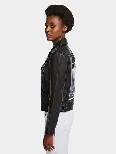 Leather biker jacket with art print on the back - 3