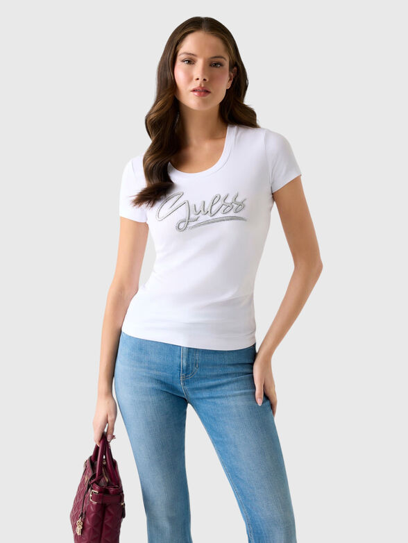 Black T-shirt with crystal appliqu&eacute;s - 1