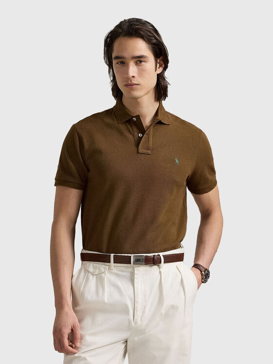 Brown polo shirt with embossed texture - 1