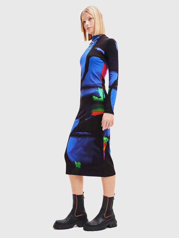 Midi dress with multicolored neon print - 3