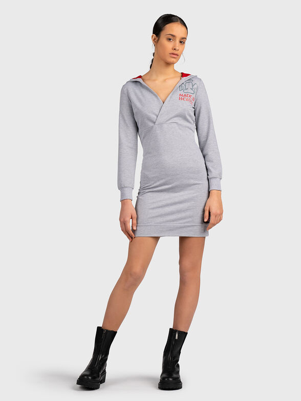 Grey dress with V-neckline - 6