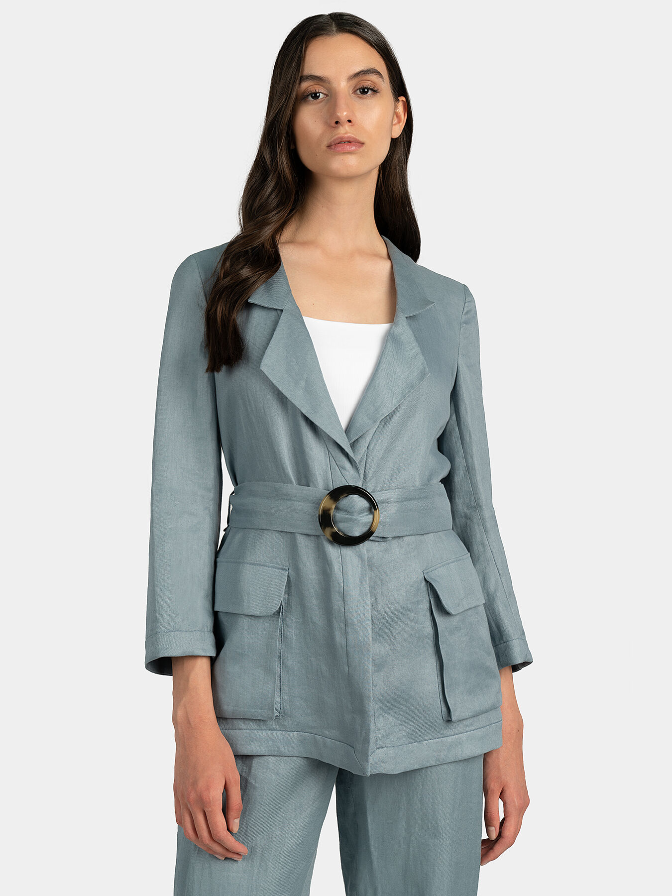 Linen jacket in light blue brand EMPORIO ARMANI