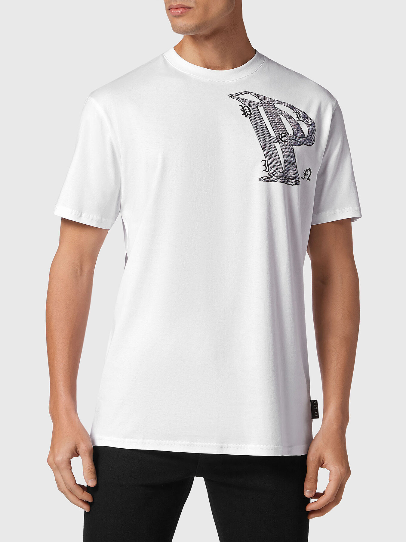Black T-shirt with logo with rhinestones brand PHILIPP PLEIN