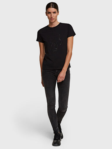 Black cotton t-shirt with sleek logo - 5