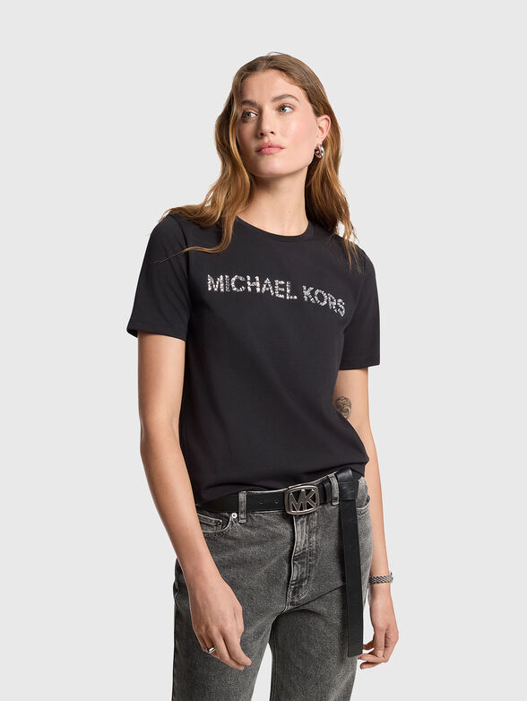 Black T-shirt with crystal appliqu&eacute;s - 1