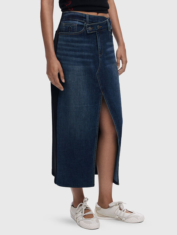 Midi denim skirt with contrasting textures - 1
