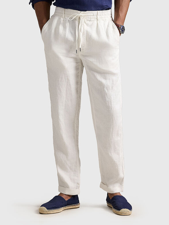 Linen pants with elastic waist  - 0