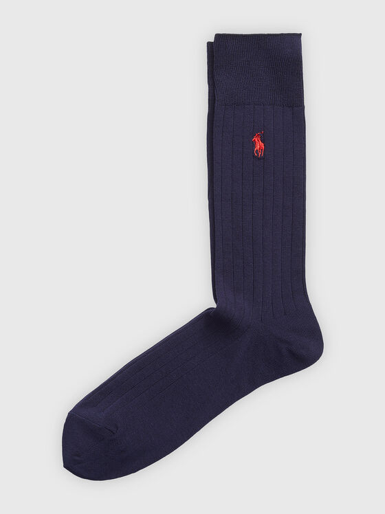 Тъмносини чорапи от памучен бленд с лого - 1