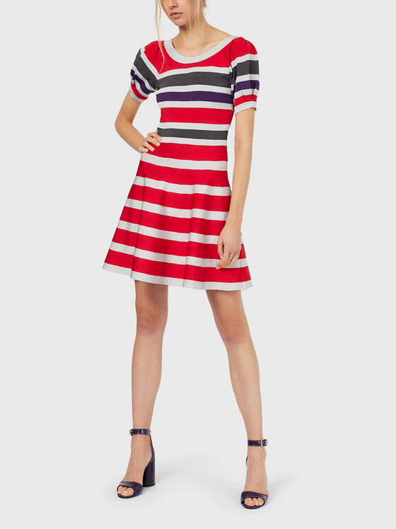 Striped mini dress with puff sleeves - 1