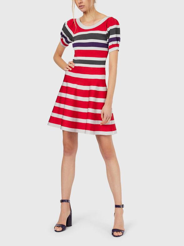 Striped mini dress with puff sleeves - 1