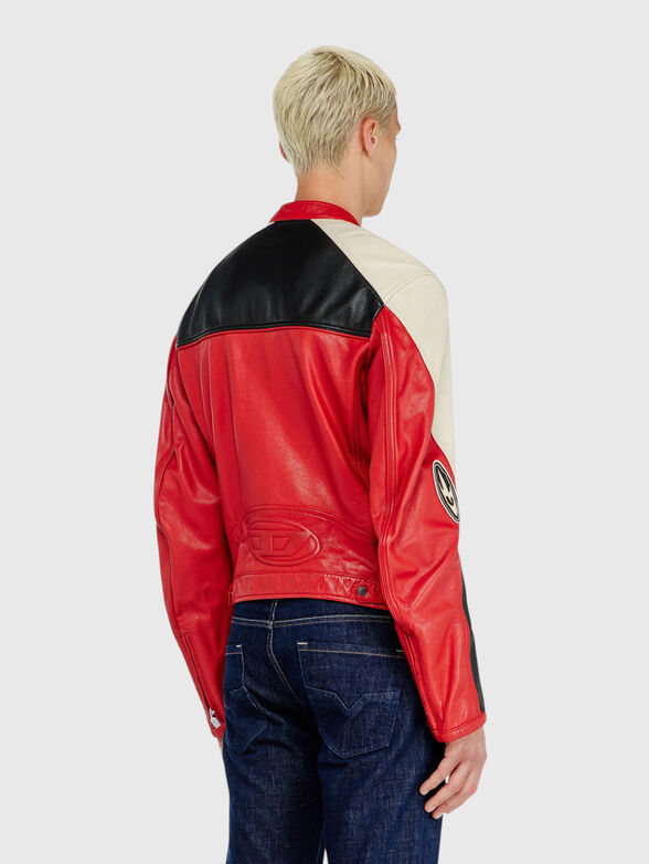 Leather biker jacket with logo detail - 3