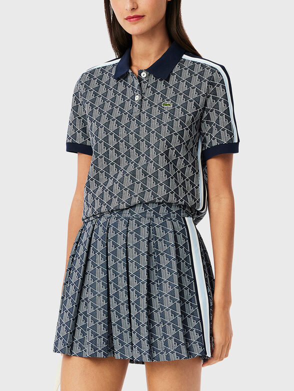 Dark blue polo shirt with monogram print - 1