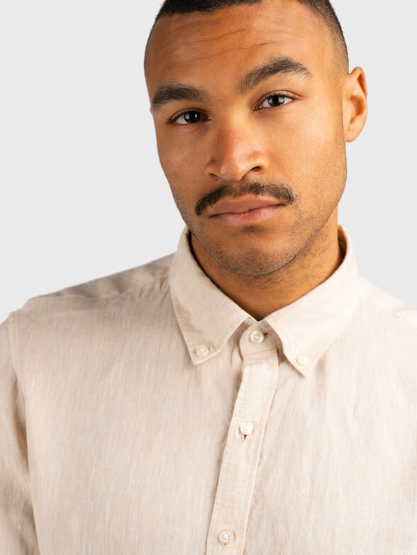 Beige linen shirt with logo detail - 4