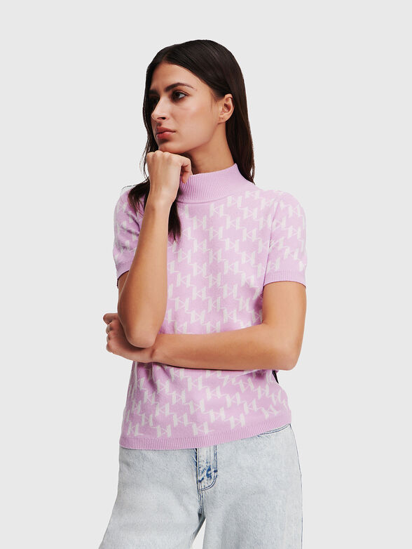 Knitted blouse with short sleeves and monogram design - 1
