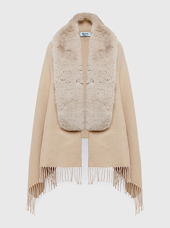Beige scarf with faux fur collar - 1