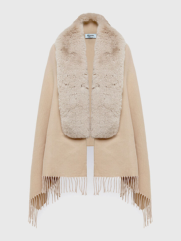 Beige scarf with faux fur collar - 1