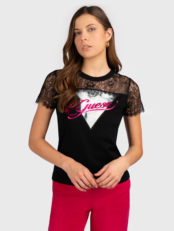 T-shirt with lace and logo print - 1