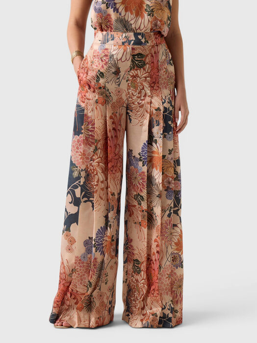 Pleated pants with floral print
