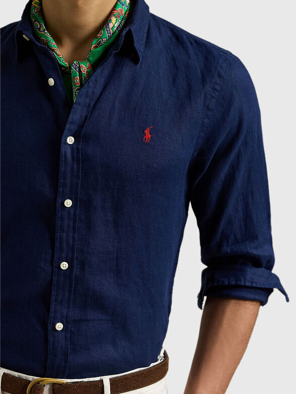 Linen shirt with contrast logo - 4