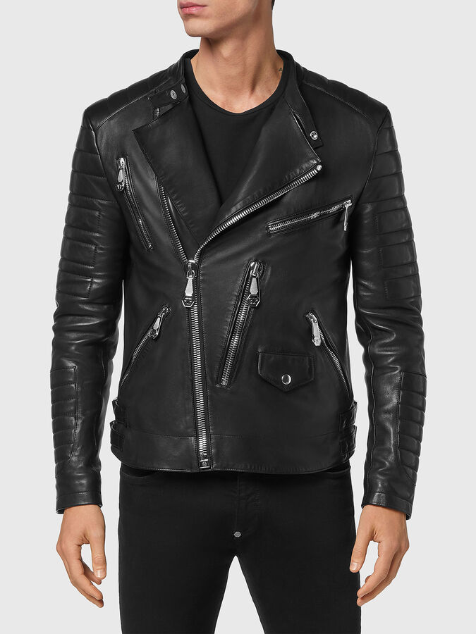 ICONIC P leather biker jacket with logo on the back brand PHILIPP 