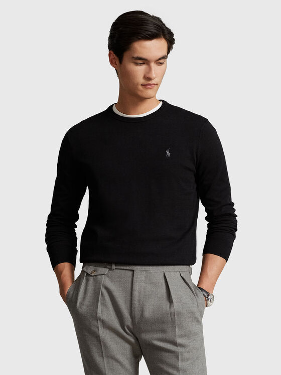 Пуловер с овално деколте и микро лого - 1