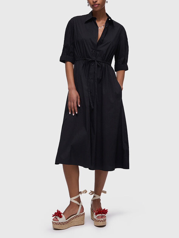 Poplin midi dress with short sleeves - 1