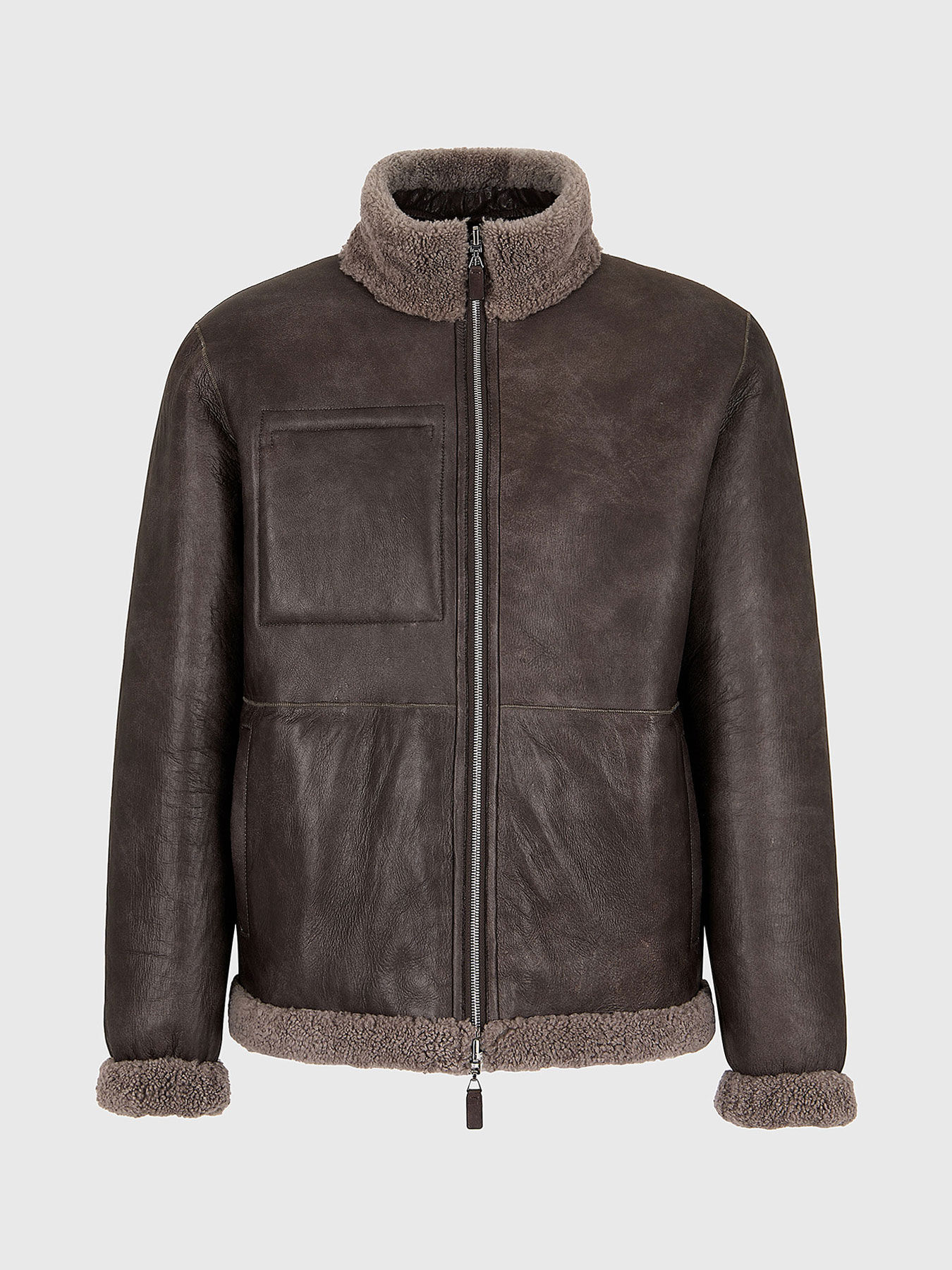 Double faced leather jacket with pockets brand EMPORIO