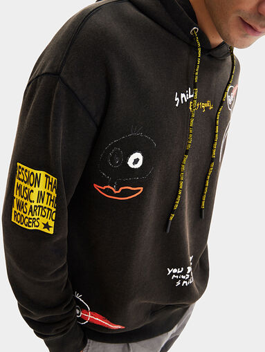 Black hooded sweatshirt with multicolor print - 4