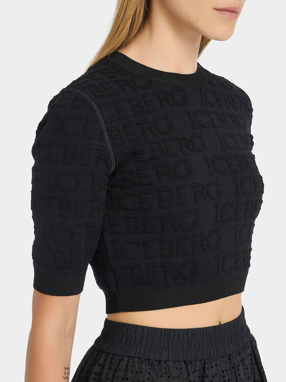 Скъсен пуловер с 3D лого - 1