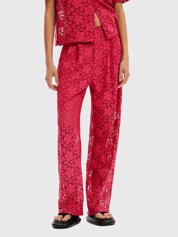 Fuxia trousers with floral embroidery - 1