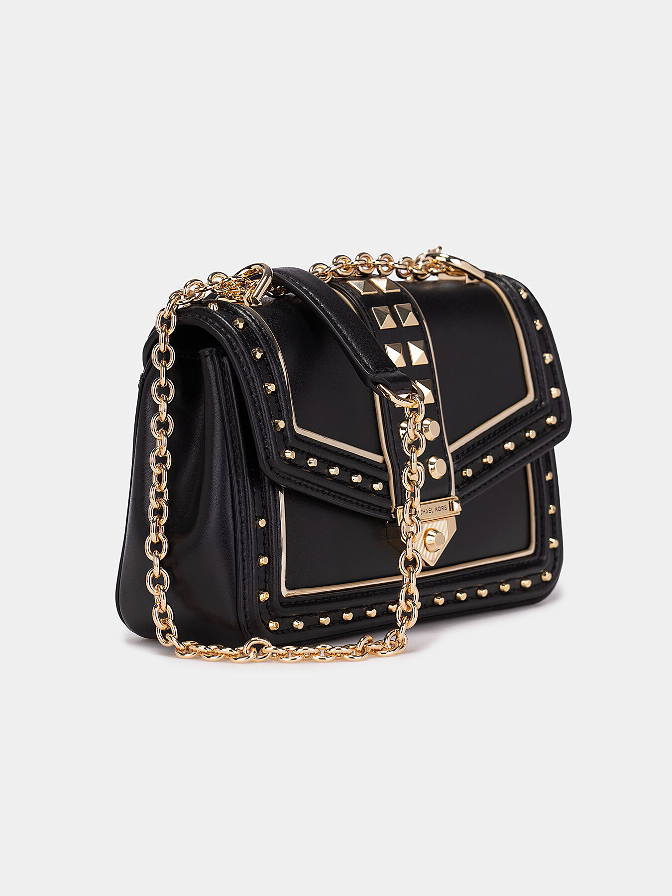 Michael kors black leather shop purse with gold studs