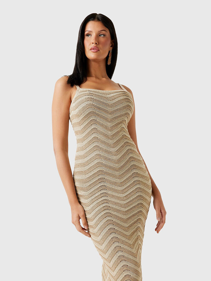 CHEVRON midi dress with glitter effect brand GUESS — en
