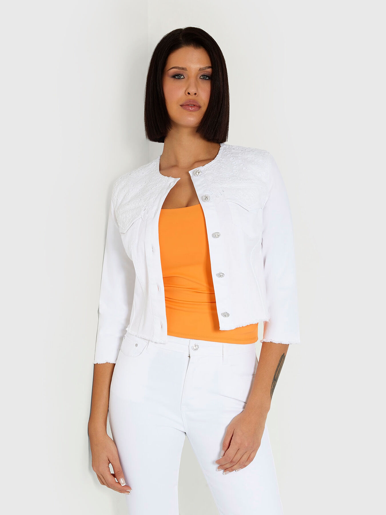 Guess white denim jacket clearance