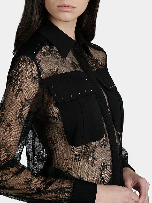 Lace shirt with gold micro-studs - 4