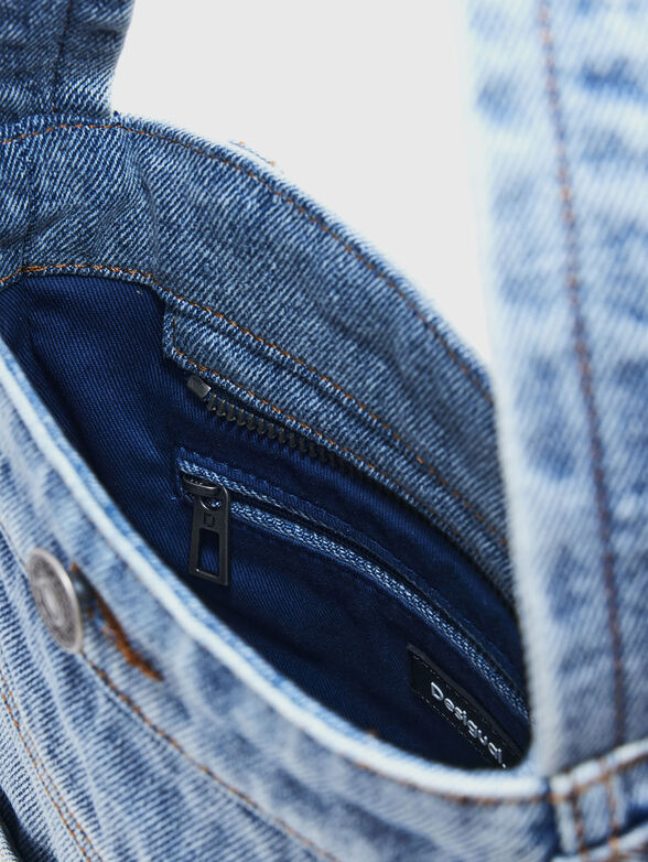 Denim tote bag with accent pockets - 6