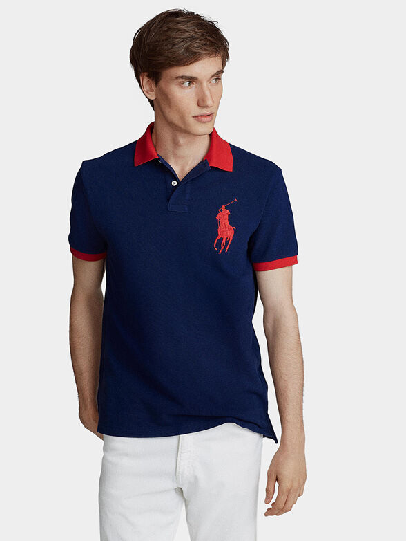 Polo shirt in blue color with large logo embroidery - 1